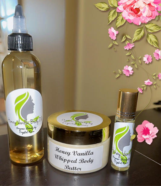 Organic Beauty Honey Vanilla Body Butter, Body Oil  & Fragrance Rollerball Set