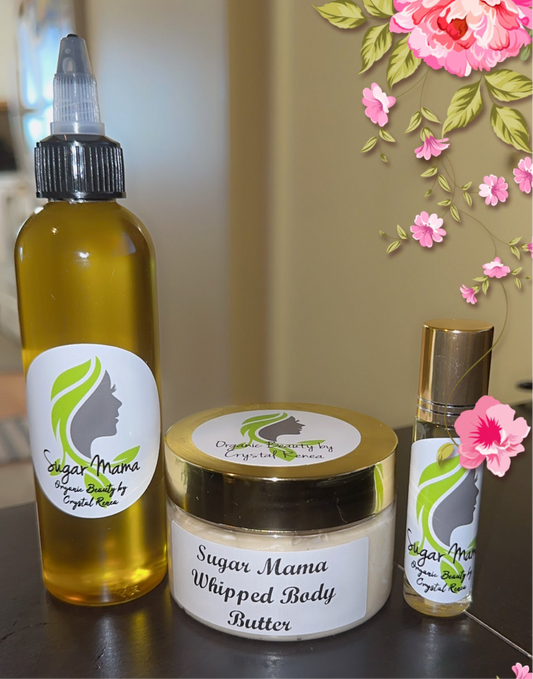 Organic Beauty Sugar Mama Body Butter, Body Oil & Fragrance Rollerball Set